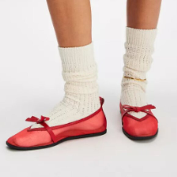 NEW FREE PEOPLE mesh mania bow flat shoes in red 255 3S7 - Picture 2 of 9